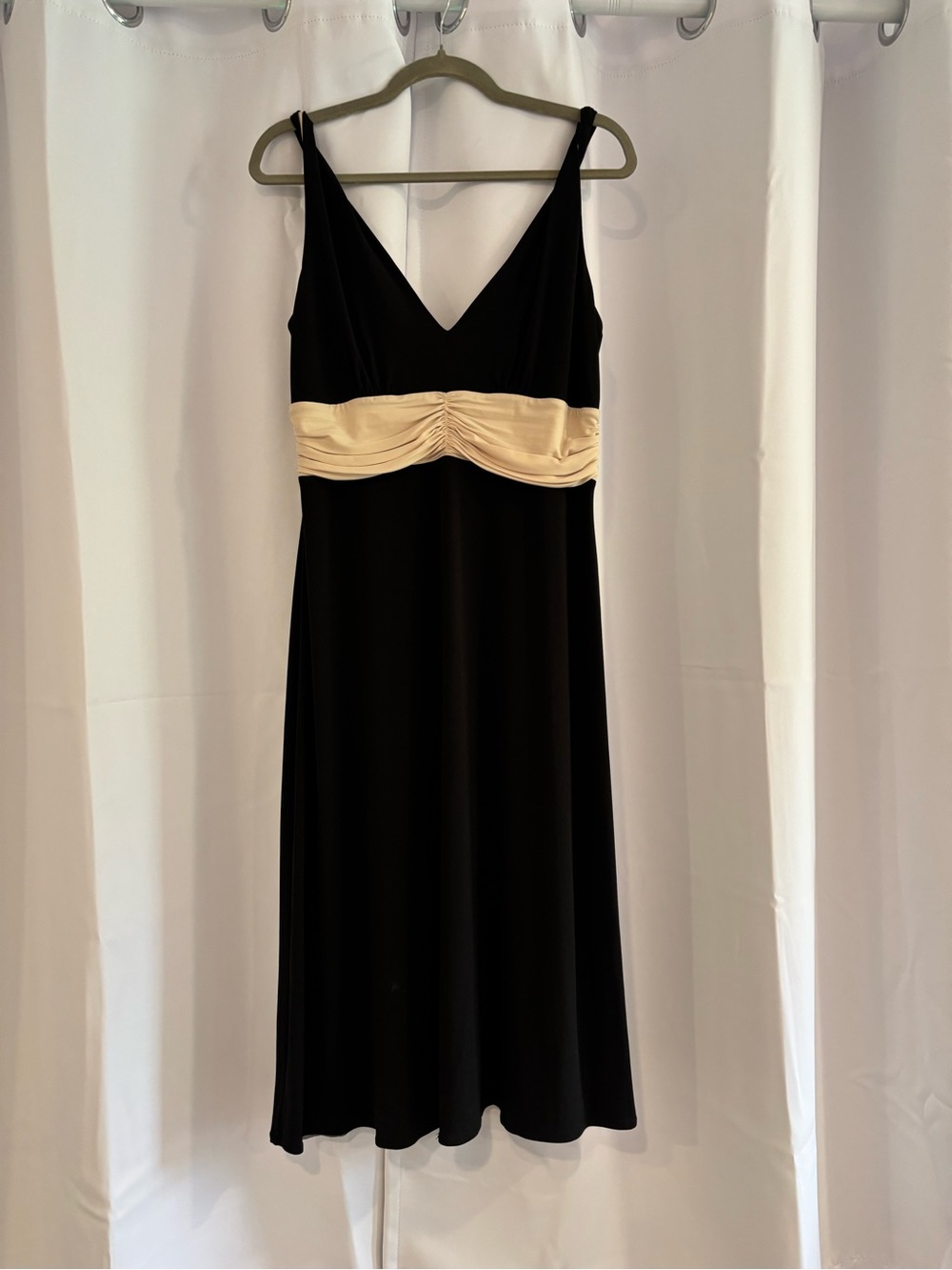 Calvin Klein Black Midi Dress with Cream Waistband